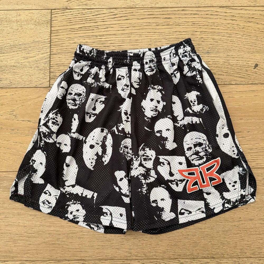 Ryoko Rain Horror Movie Mesh Shorts Black Faces Print No Size Tag Small